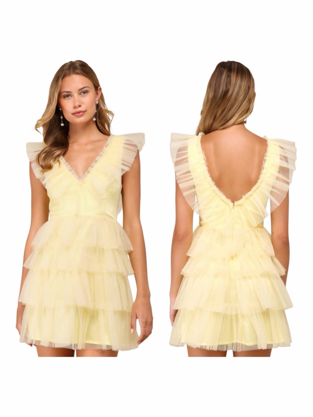 Lulu's Pale Yellow Tiered Tulle Mini Dress NET medium